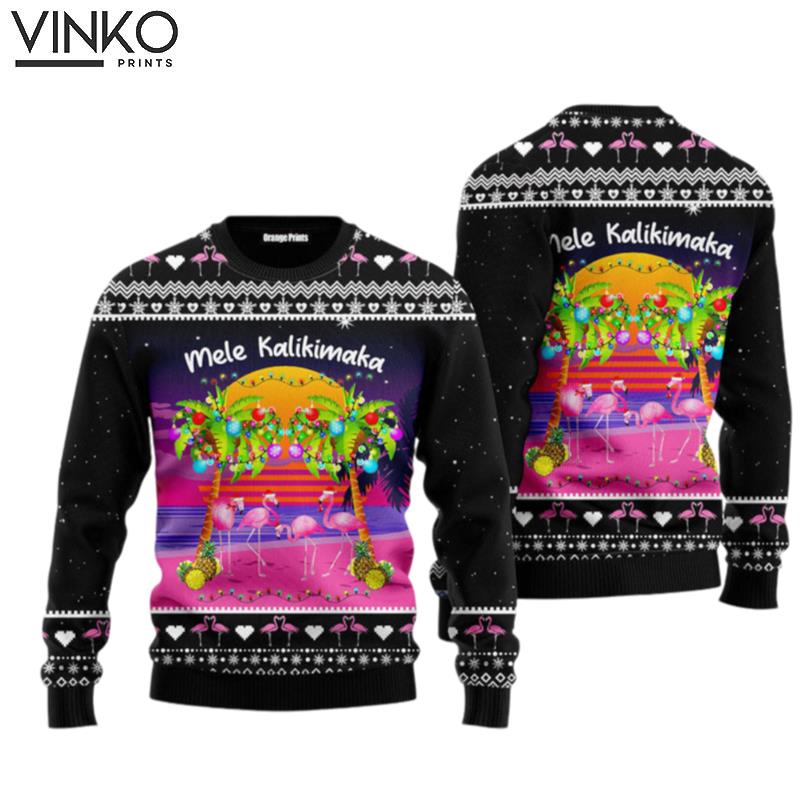 Mele Kalikimaka Flamingo Sunset Ugly Christmas Sweater