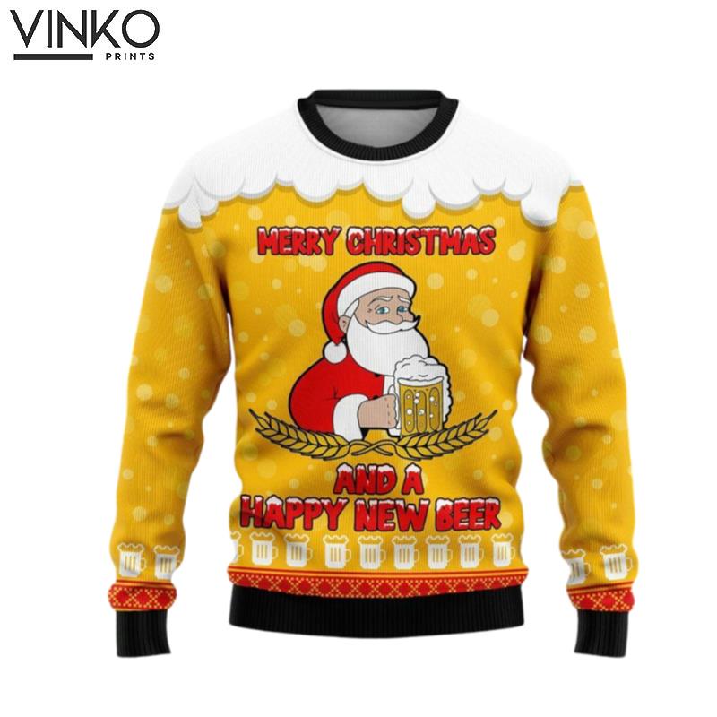 Merry Christmas And A Happy New Beer Christmas 3D Ugly Christmas Sweater