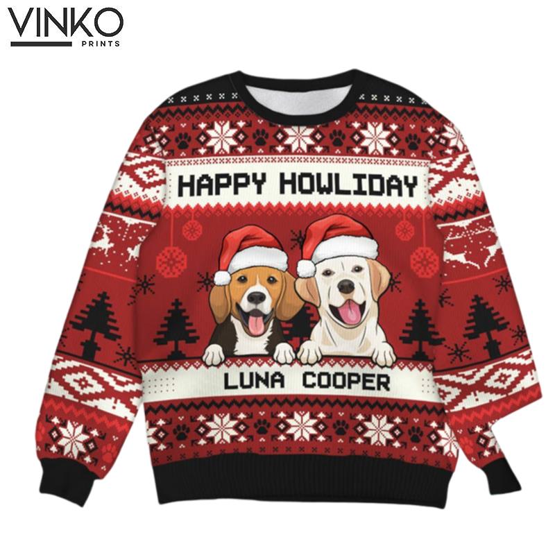 Merry Christmas Happy Howliday Personalized Custom Unisex Ugly Christmas Sweater