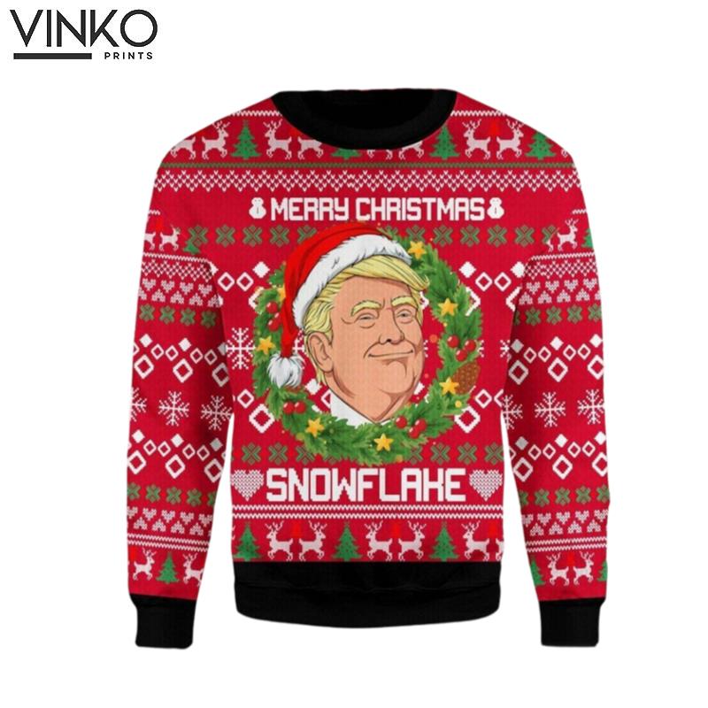 Merry Christmas Snowflake Funny Trump Santa Ugly Christmas Sweater