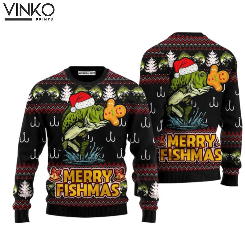 Merry Fishmas Christmas Pattern Perfect Outfit For Christmas New Year Autumn Winter Ugly Christmas Sweater