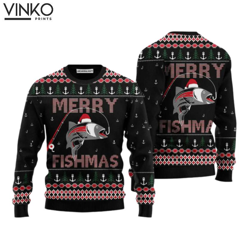 Merry Fishmas Christmas Perfect Outfit For Christmas New Year Autumn Winter Ugly Christmas Sweater