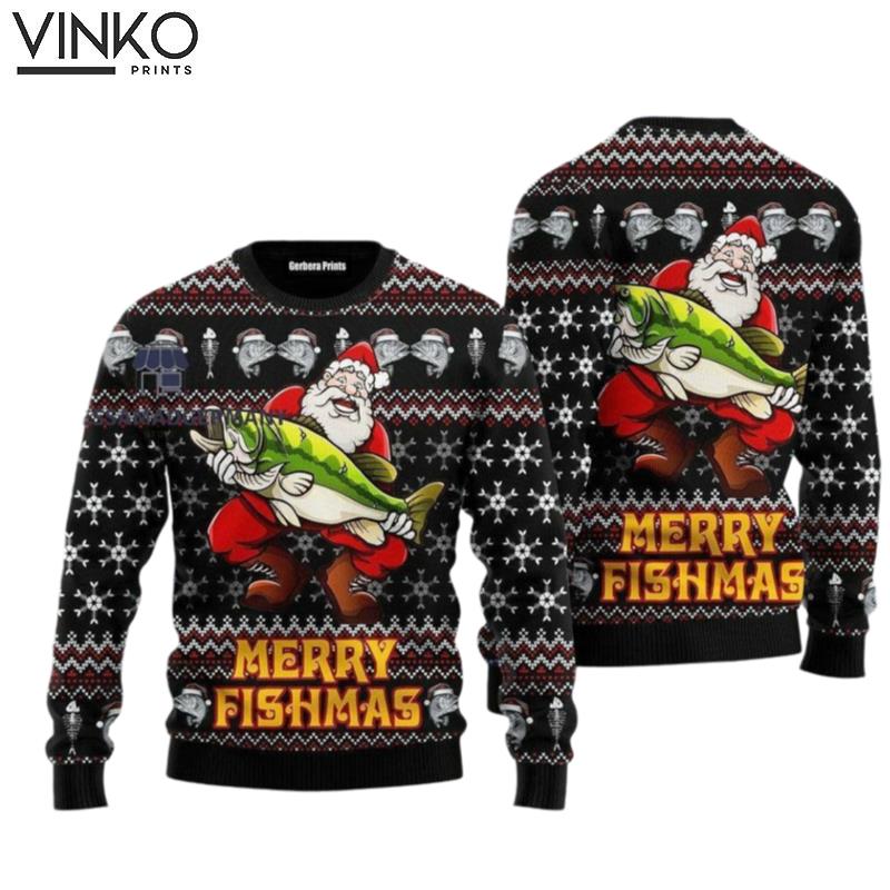 Merry Fishmas Fisherman Gifts Ugly Christmas Sweater