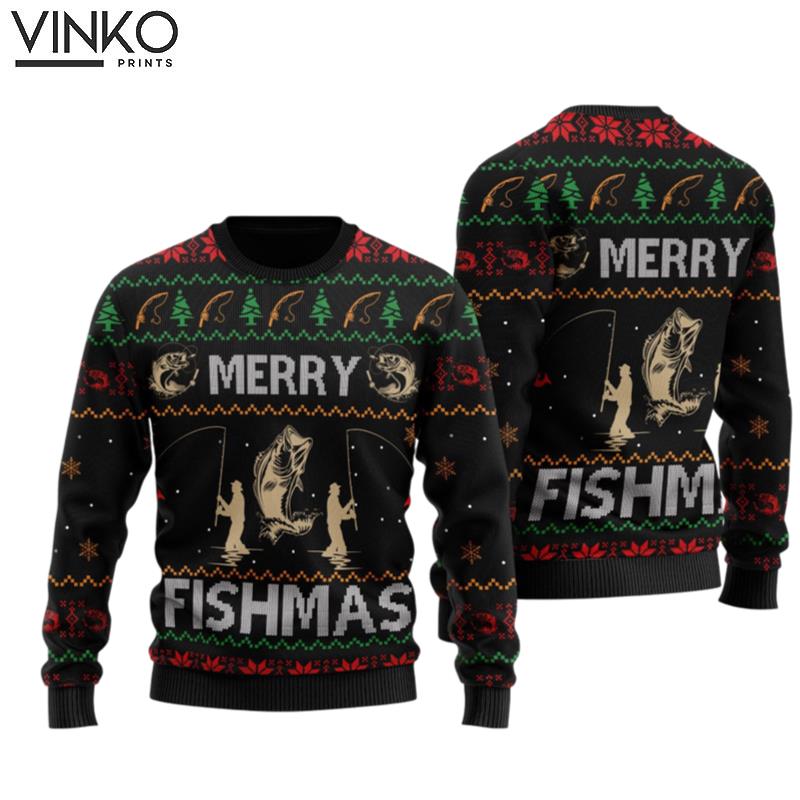 Merry Fishmas Fishing Image Fish Noel Pattern Ugly Christmas Sweater