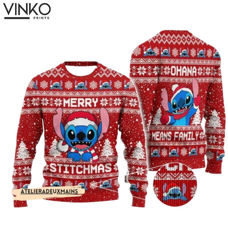 Merry Stichmas Ohana Means Family Disney Ugly Christmas Sweater