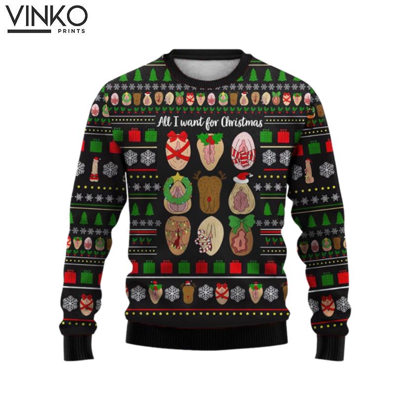 Merry Vulvamas Print Ugly Christmas Sweater