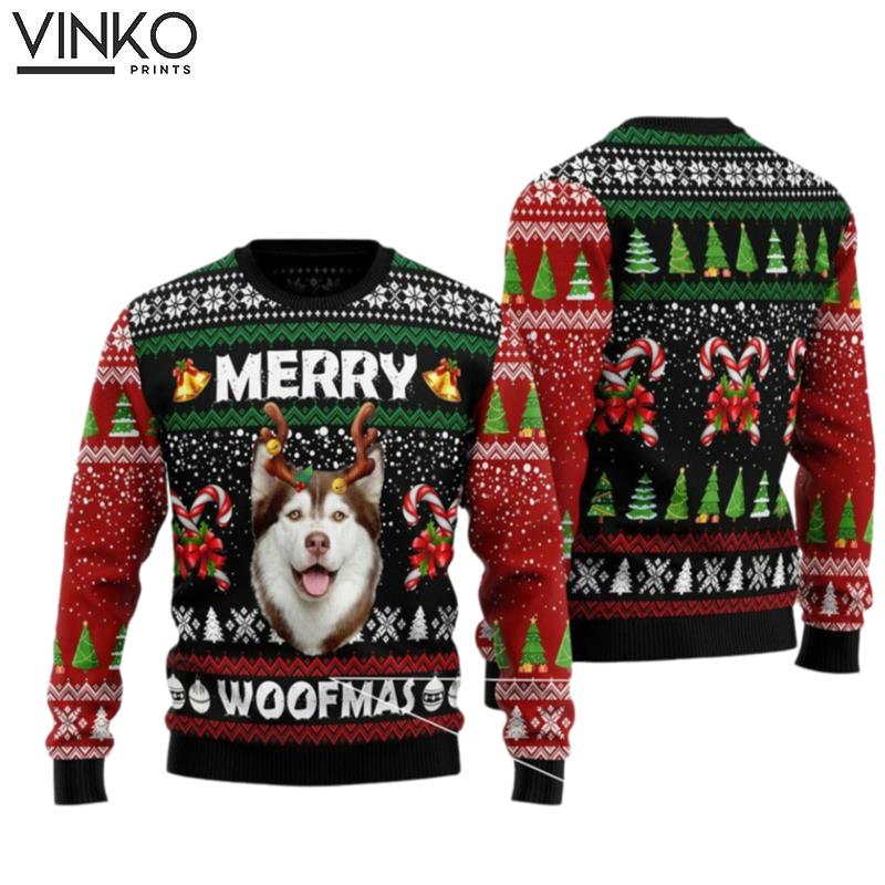 Merry Woofmas Husky Ugly Christmas Sweater