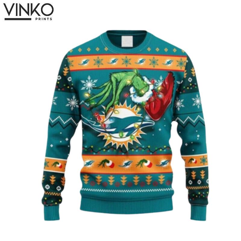 Miami Dolphins Grin Football Ugly Christmas Sweater