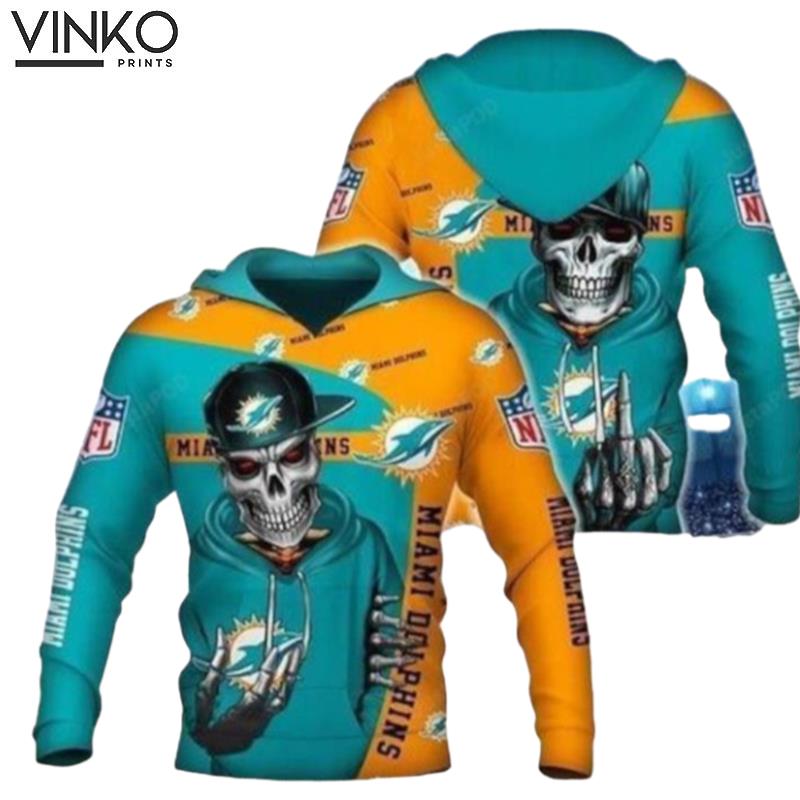 Miami Dolphins Hip Hop Skull Hoodie