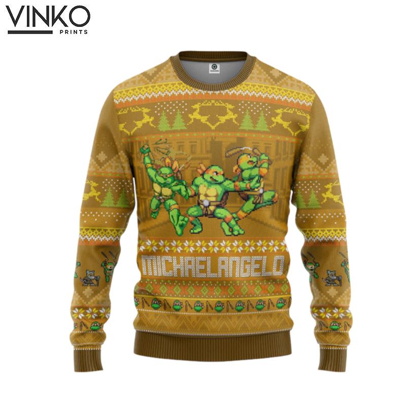 Michelangelo Mike TMNT Style Custom Ugly Christmas Sweater