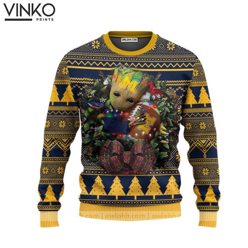 Michigan Wolverines Groot Hug Ugly Christmas Sweater