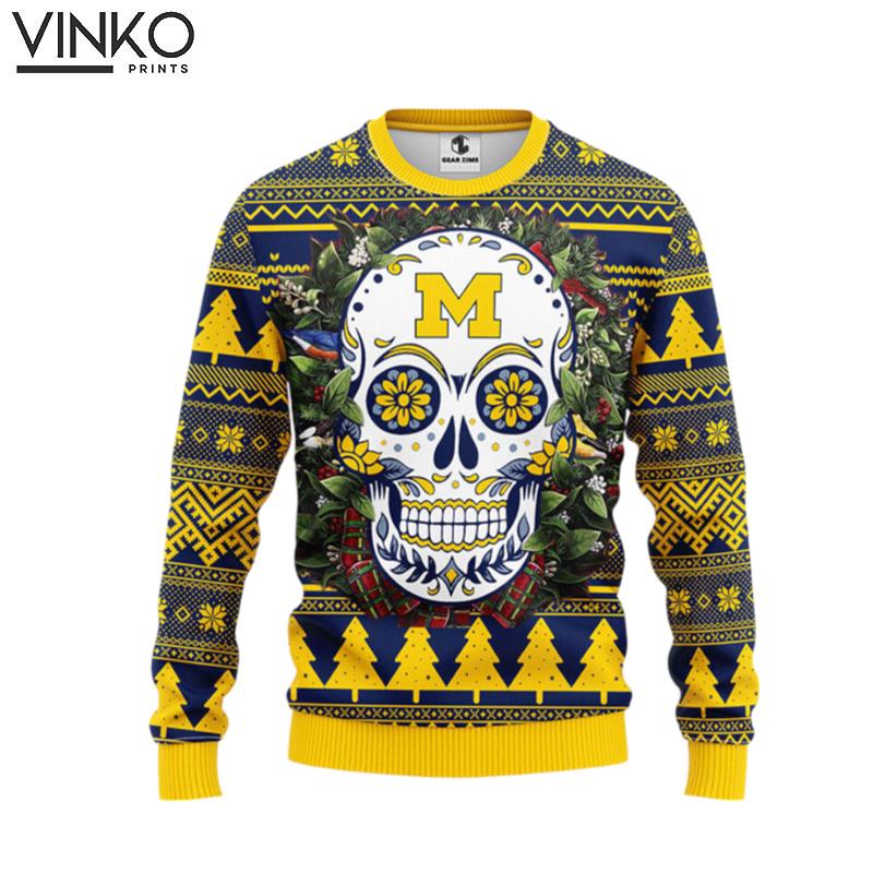 Michigan Wolverines Skull Flower Ugly Ugly Christmas Sweater