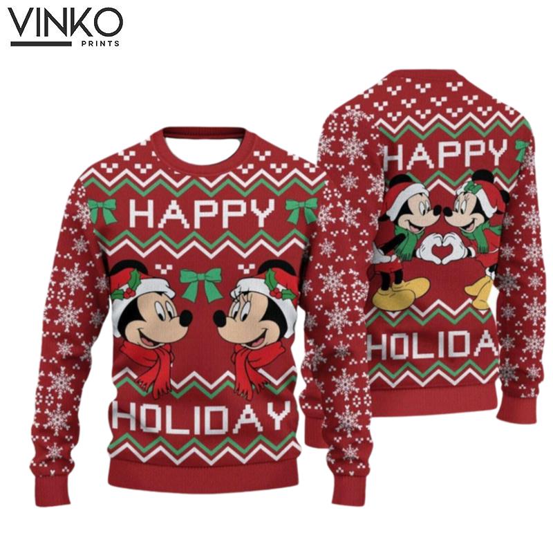 Mickey And Minnie Happy Holiday Christmas 3D Ugly Christmas Sweater