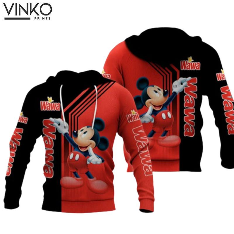 Mickey And Wawa Logo Black Red Pattern Hoodie