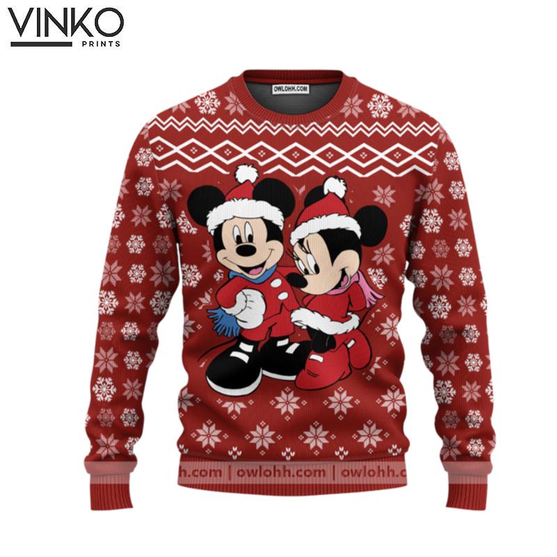 Mickey Mouse And Minnie Mouse Thanksgiving Custom Ugly Christmas Sweater