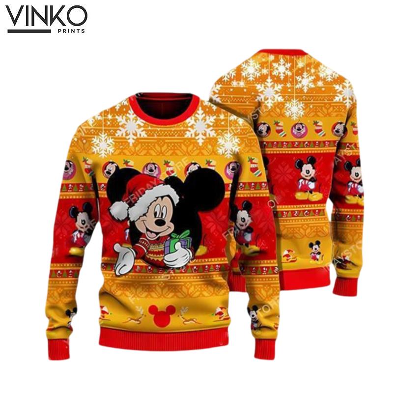 Mickey Mouse With Santa Hat Mickey Head 3D Ugly Christmas Sweater