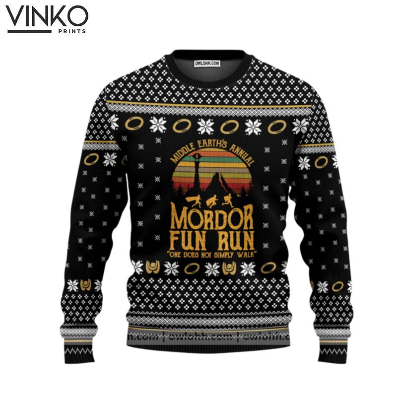 Middle Earth'S Annual Fun Run Mordor Lord Of The Rings Custom Ugly Christmas Sweater