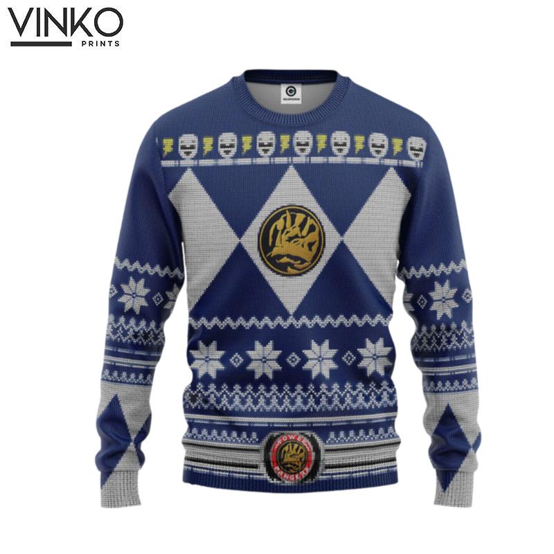 Mighty Morphin Blue Power Ranger Custom Ugly Christmas Sweater