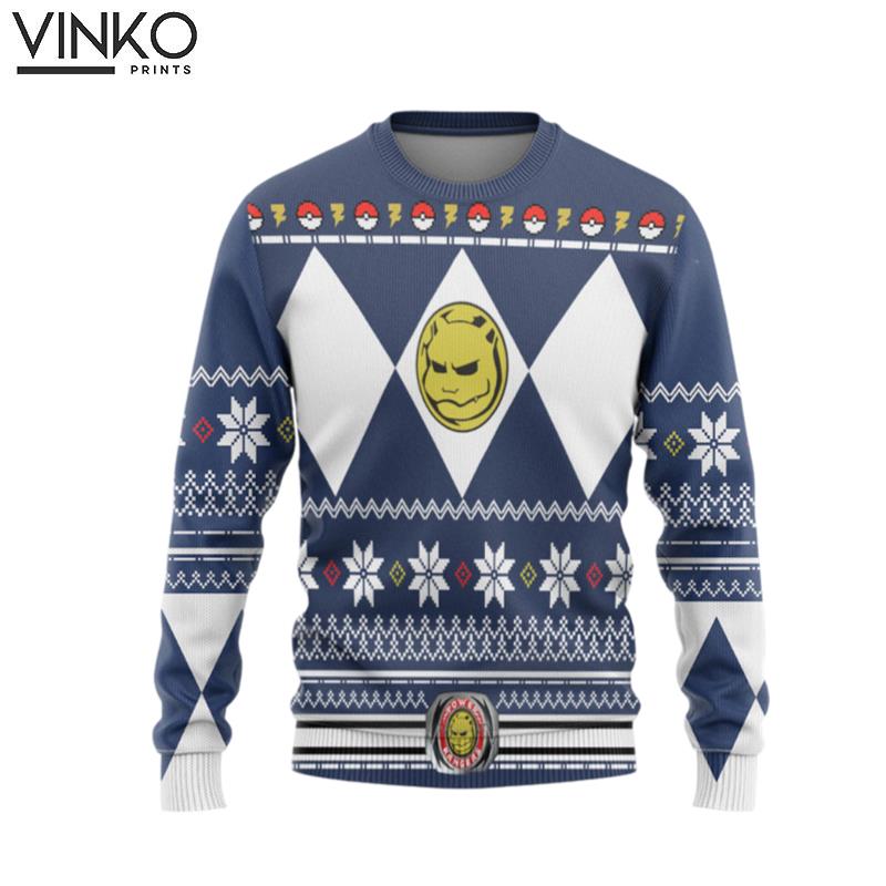 Mighty Morphin Blue Power Ranger x Pokemon Blastoise Custom Ugly Christmas Sweater