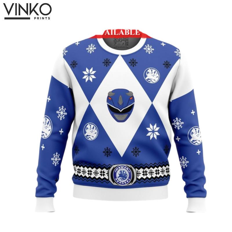 Mighty Morphin Power Ranger Blue Ugly Christmas Sweater