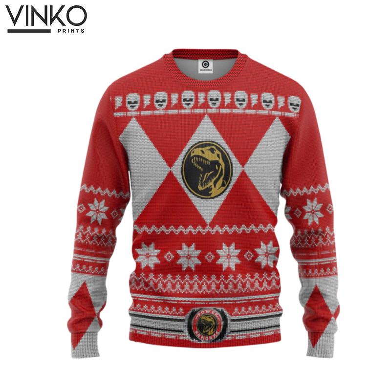 Mighty Morphin Red Power Ranger Custom Ugly Christmas Sweater