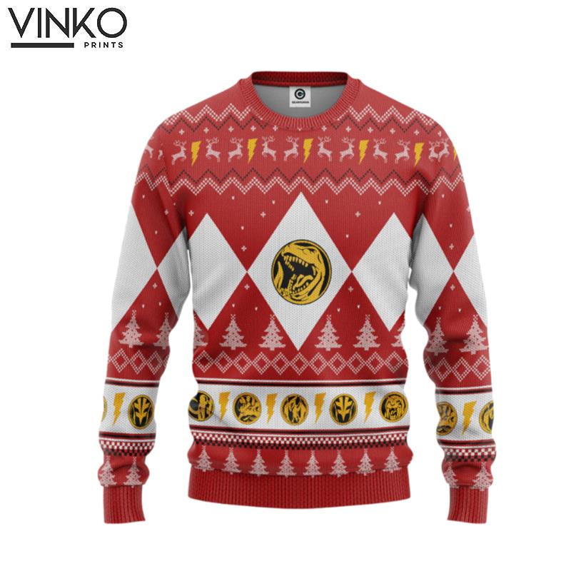 Mighty Morphin Red Ranger Christmas Custom Ugly Christmas Sweater