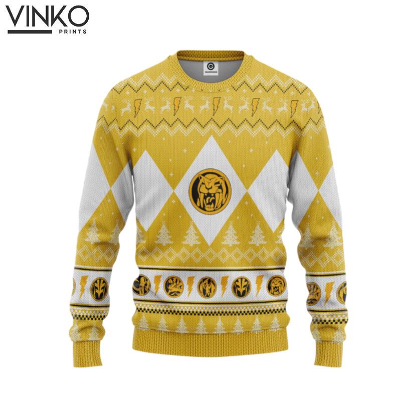 Mighty Morphin Yellow Ranger Christmas Custom Ugly Christmas Sweater