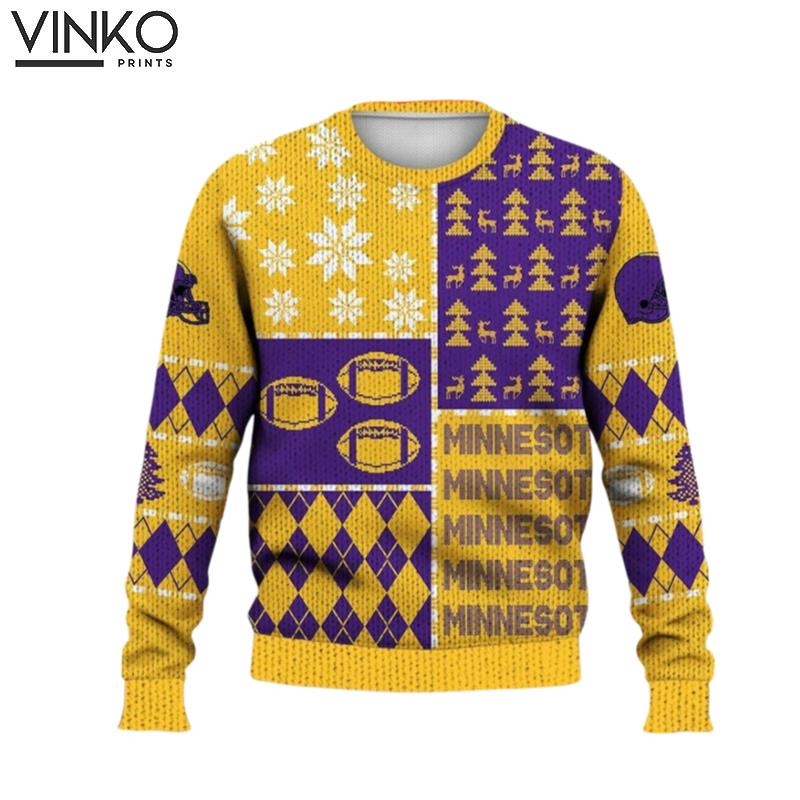 Minnesota Christmas Retro Football American Pattern Ugly Christmas Sweater