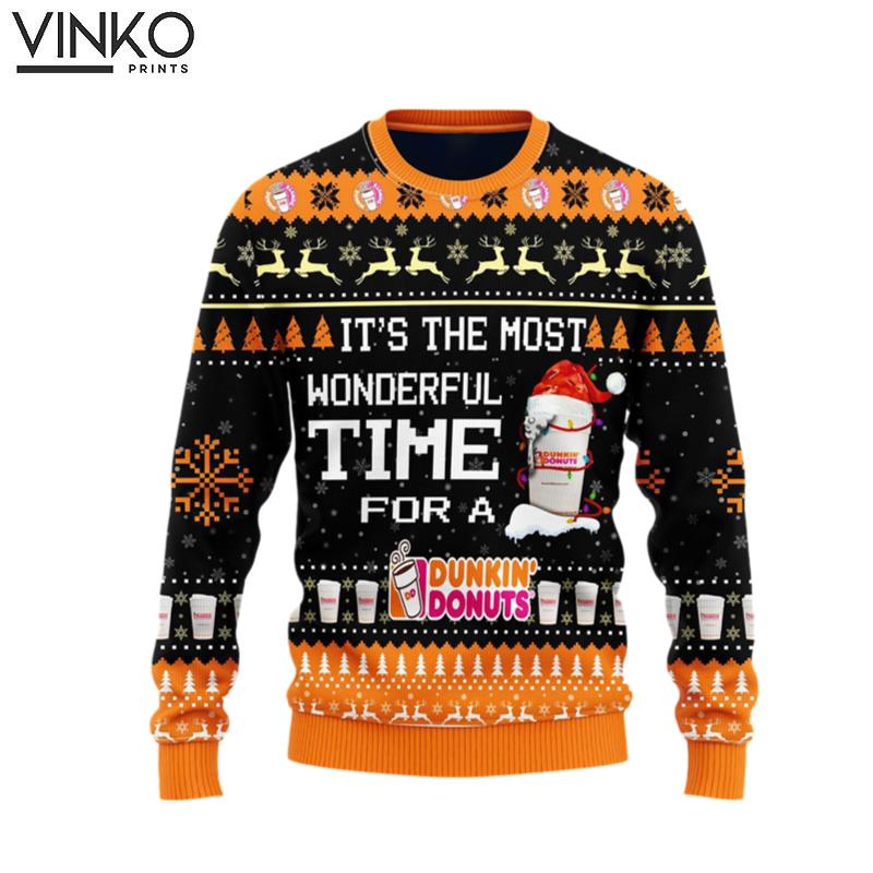 Most Wonderful Time For A Dunkin Donuts Ugly Christmas Sweater