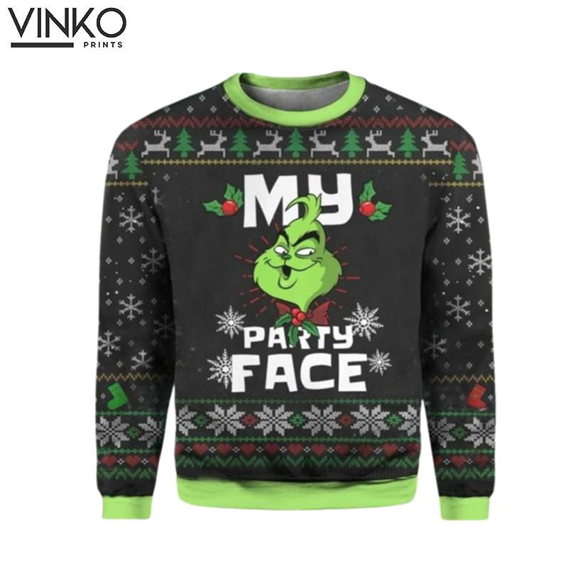 My Party Face funny character Ugly Christmas Sweater