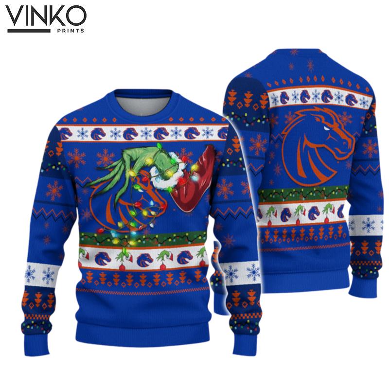 NCAA Boise State Broncos Grinch Ugly Christmas Sweater