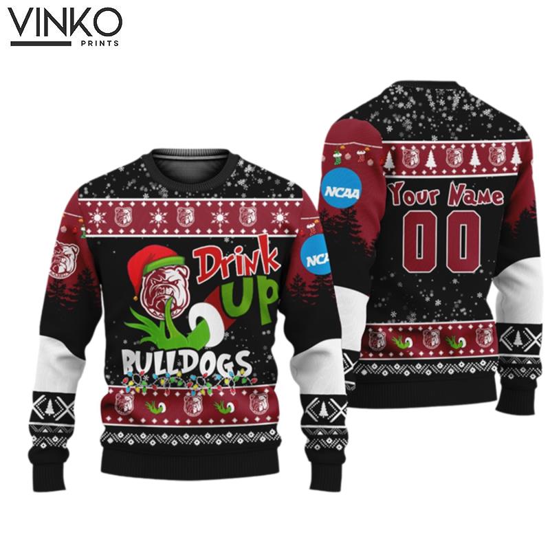 NCAA Grinch Drink Up Alabama AM Bulldogs Custom Ugly Christmas Sweater