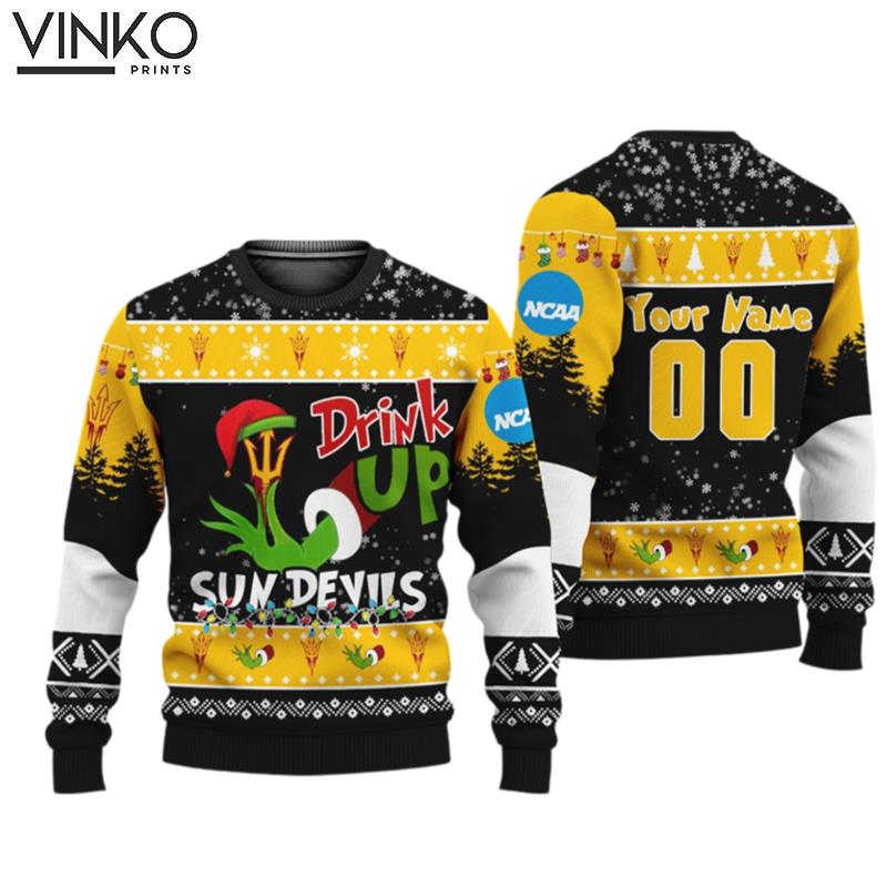 NCAA Grinch Drink Up Arizona State Sun Devils Custom Ugly Christmas Sweater