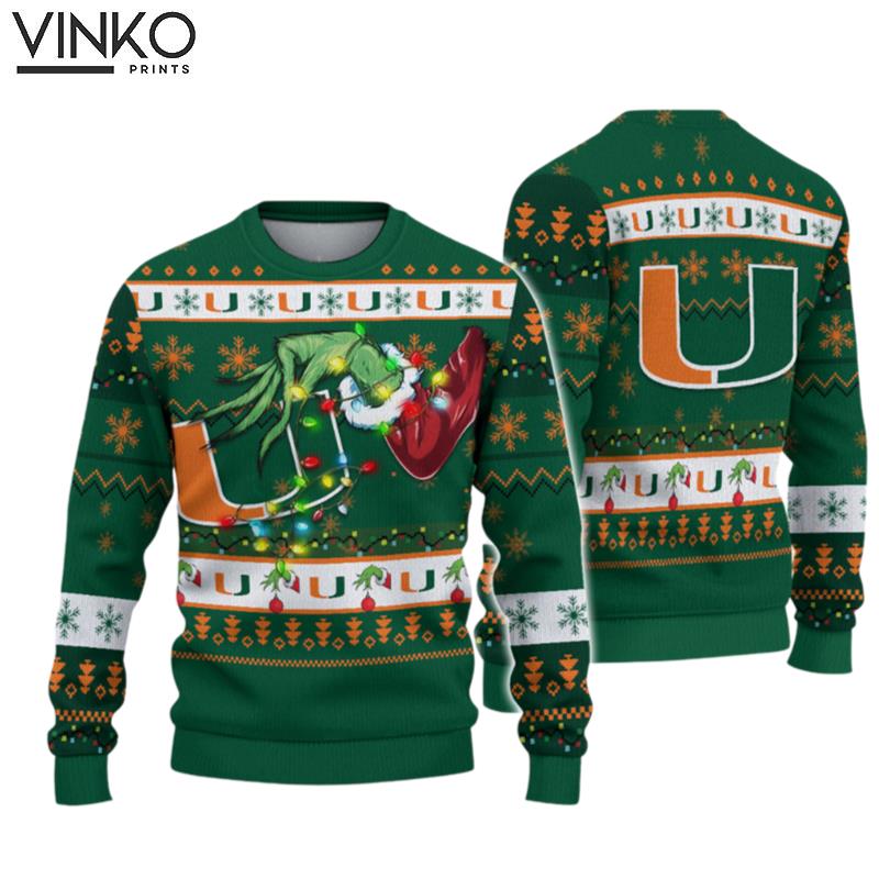 NCAA Miami Hurricanes Grinch Ugly Christmas Sweater