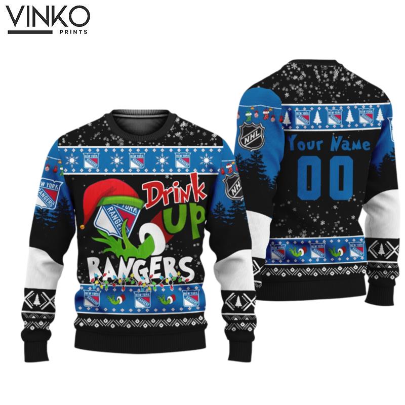 NHL Grinch Drink Up New York Rangers Custom Ugly Christmas Sweater