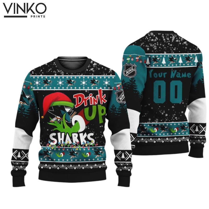 NHL Grinch Drink Up San Jose Sharks Custom Ugly Christmas Sweater