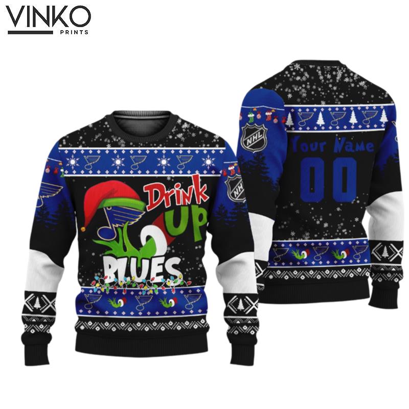 NHL Grinch Drink Up St Louis Blues Custom Ugly Christmas Sweater