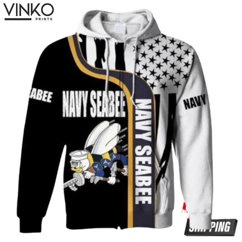 Navy Seabee Usa Flag Hoodie