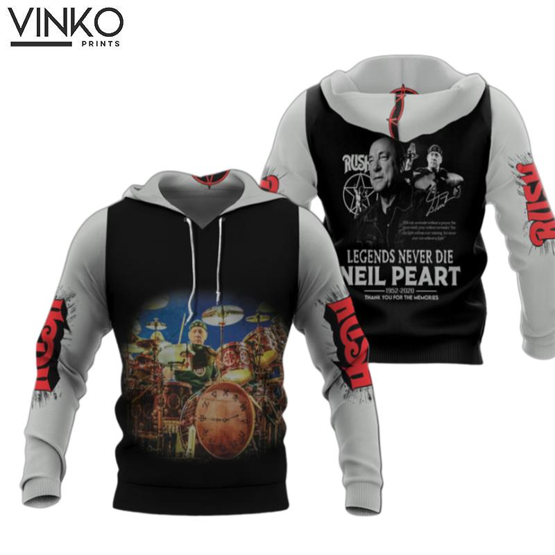 Neil Peart Legends Never Die Neil Peart Legends Thank You For The Memories Hoodie