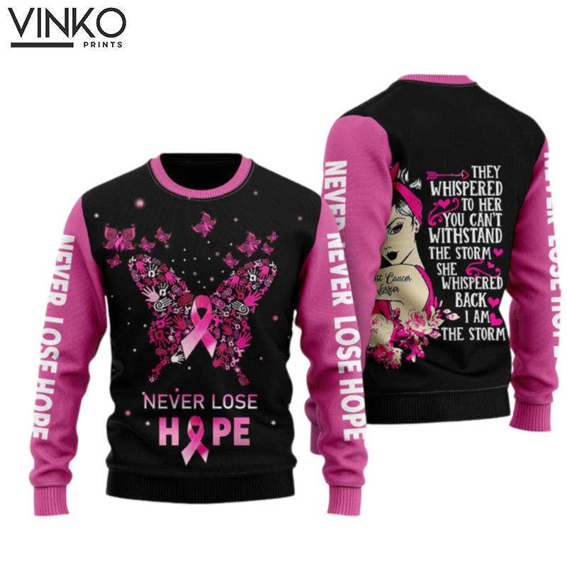 Never Lose Hope Breast Cancer Warrior Adult Ugly Christmas Sweater