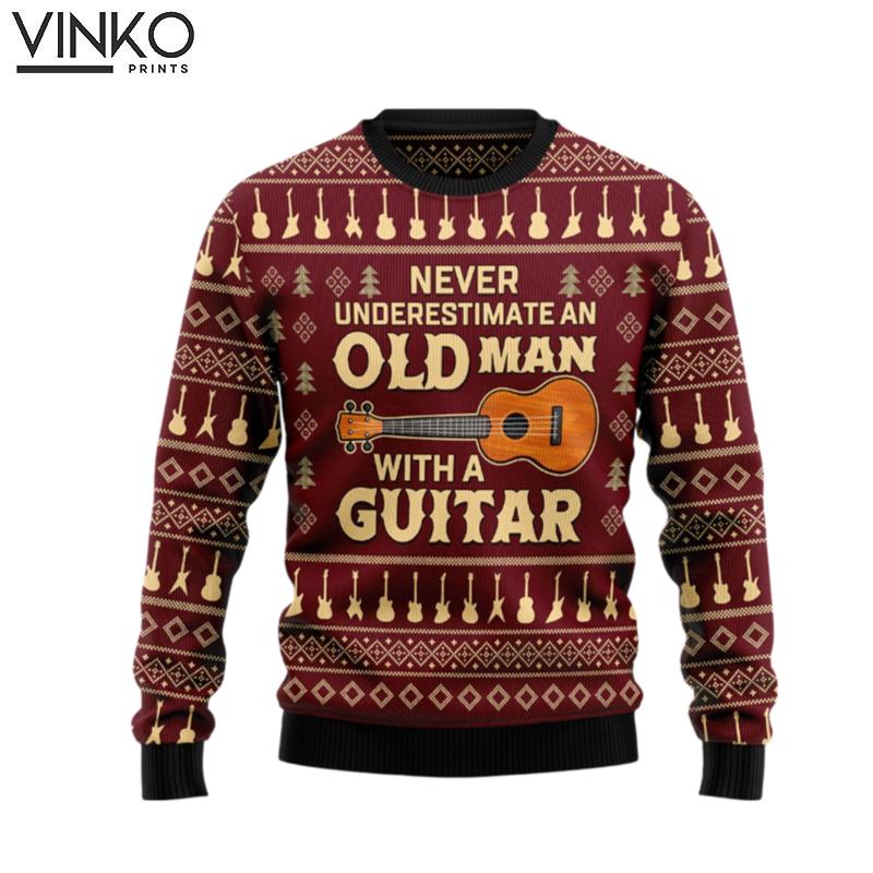 Never Underestimate An Old Man With A Guitar HZ102010 Ugly Christmas Sweater