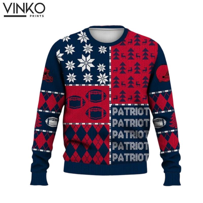 New England Christmas Retro Football American Pattern 3D Ugly Christmas Sweater