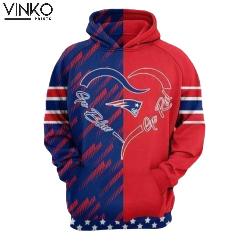 New England Patriots Heart Go Blue Go Red Hoodie