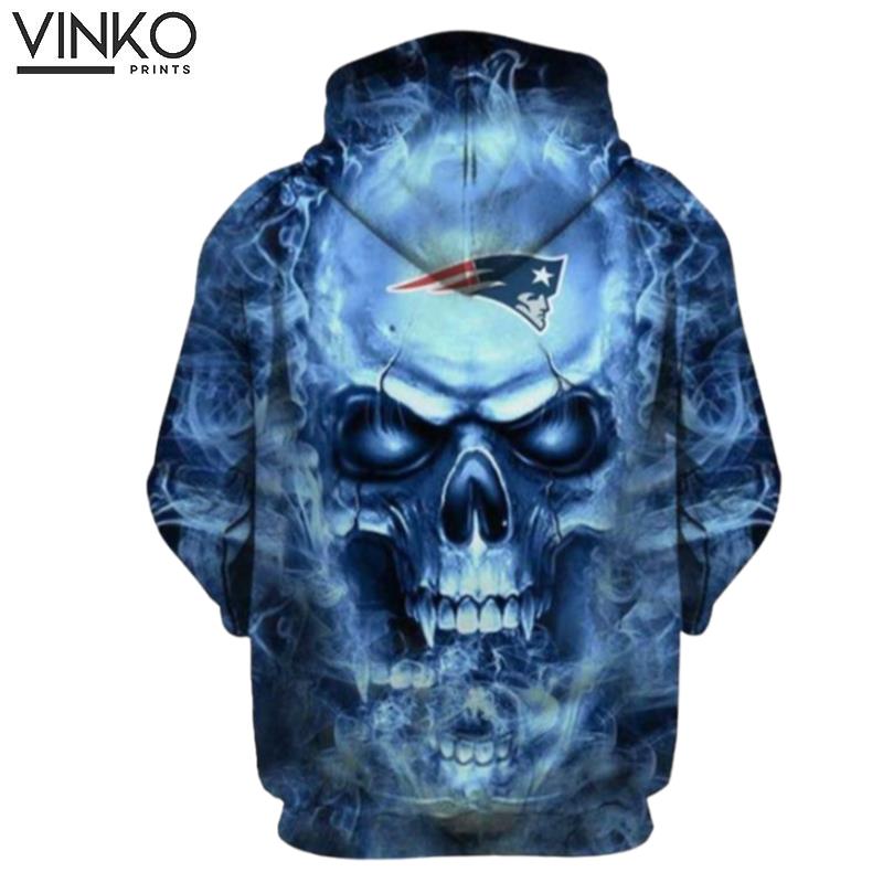 New England Patriots Nfl Football Skull 21607 Hoodie