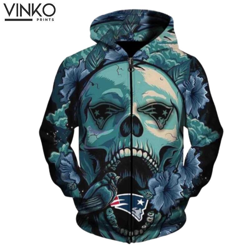 New England Patriots Skull Graphic Hoodie