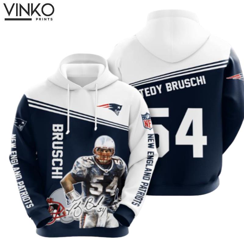 New England Patriots Tedy Bruschi 54 Hoodie