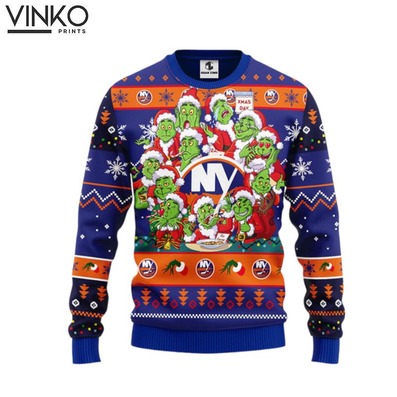 New York Islanders 12 Grinch Xmas Day Ugly Christmas Sweater