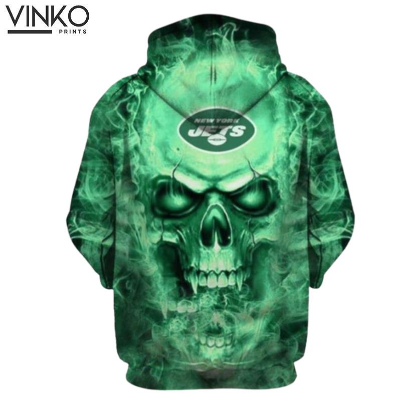 New York Jets Nfl Football Skull 21572 Hoodie