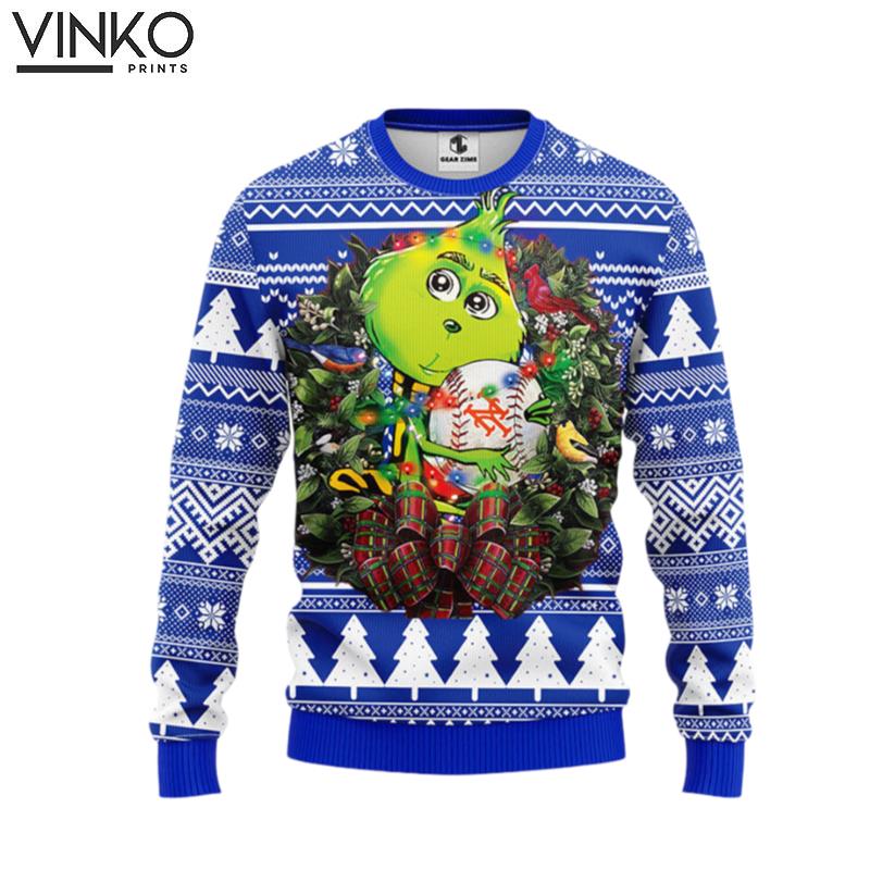 New York Mets Grinch Hug Ugly Christmas Sweater