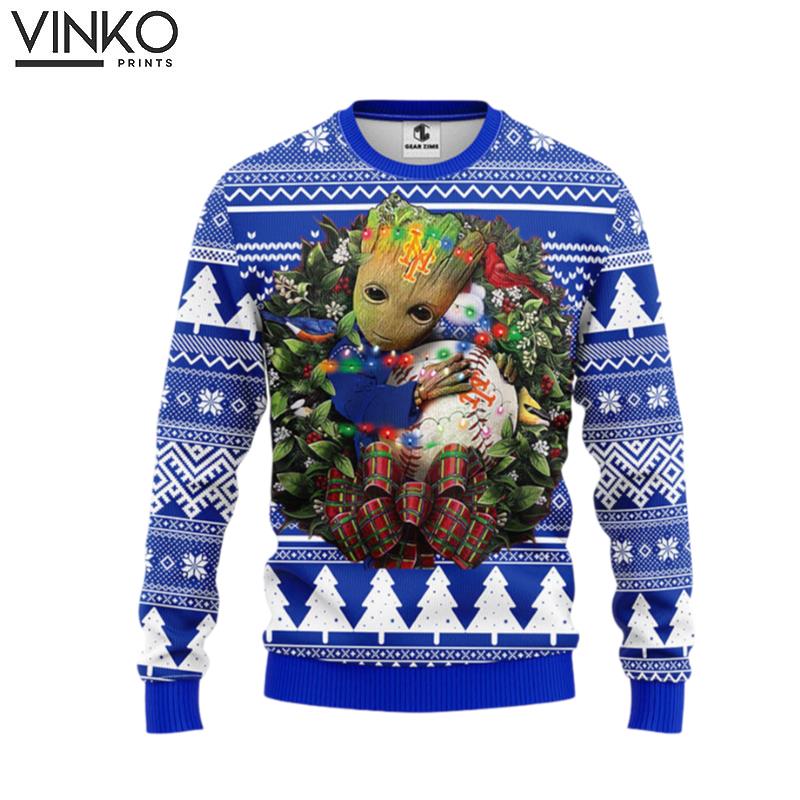 New York Mets Groot Hug Ugly Christmas Sweater